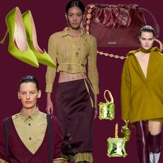 collage of burgundy and chartreuse